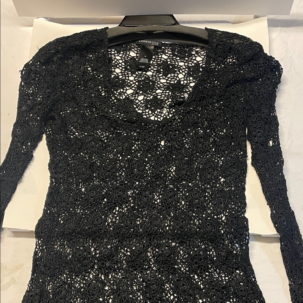 Kenneth Cole Elegant Black Crochet Blouse